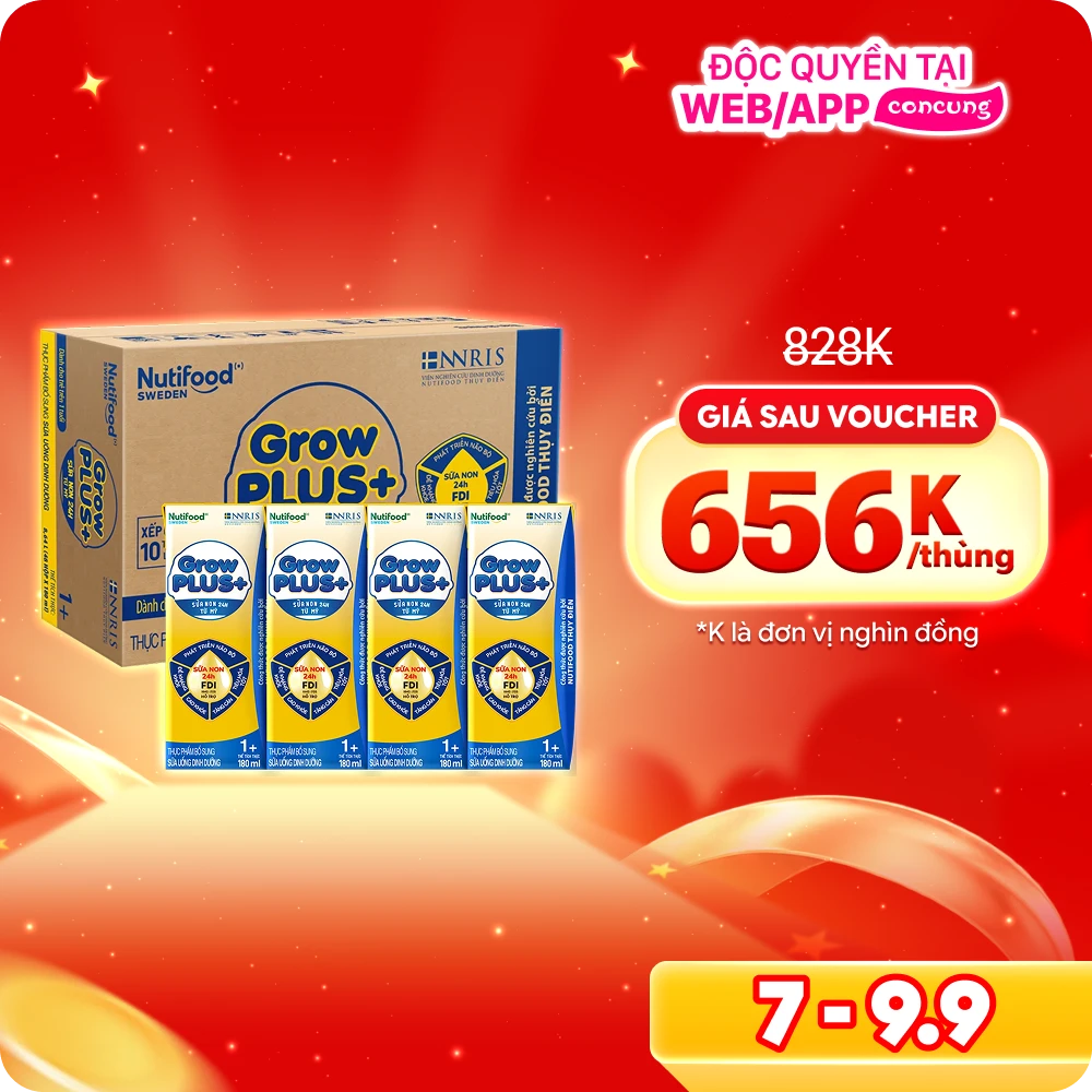 Thùng Sữa GrowPLUS+ Sữa non Vàng 1+ 180ml (lốc 4 hộp)