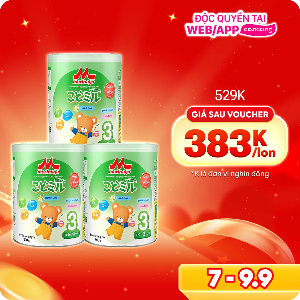 Combo 3 Morinaga số 3 Hương vani (Kodomil), trên 3 tuổi, 800g