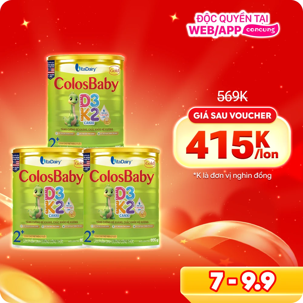 Combo 3 Sản phẩm dinh dưỡng công thức Colosbaby Gold D3K2 2+ 800g - S
