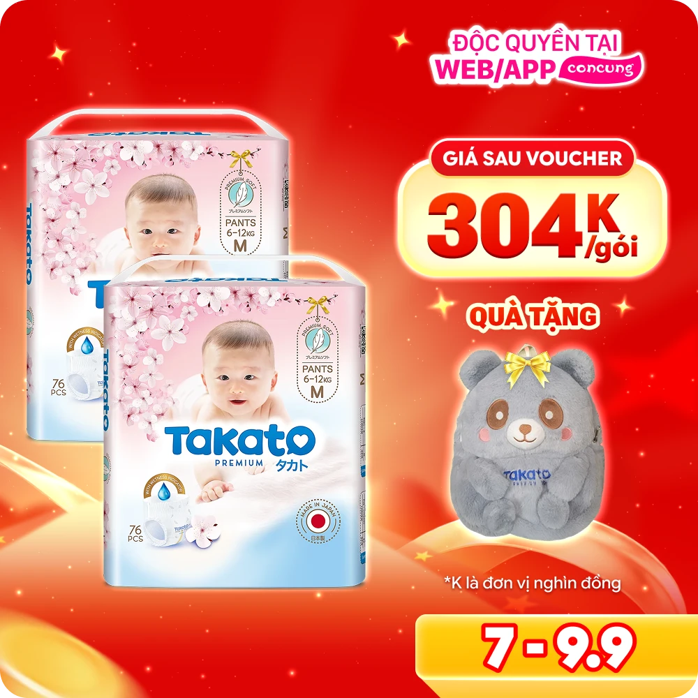 Combo 2 Tã quần Nhật Bản Takato siêu mềm mại (M, 76 miếng)