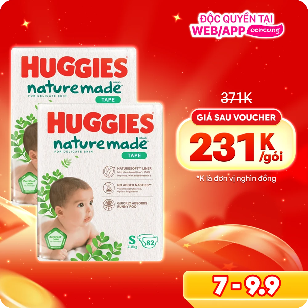 Combo 2 bỉm tã dán Huggies Platinum Nature Made size S 82 miếng (4-8kg) (giao bao bì ngẫu nhiên)