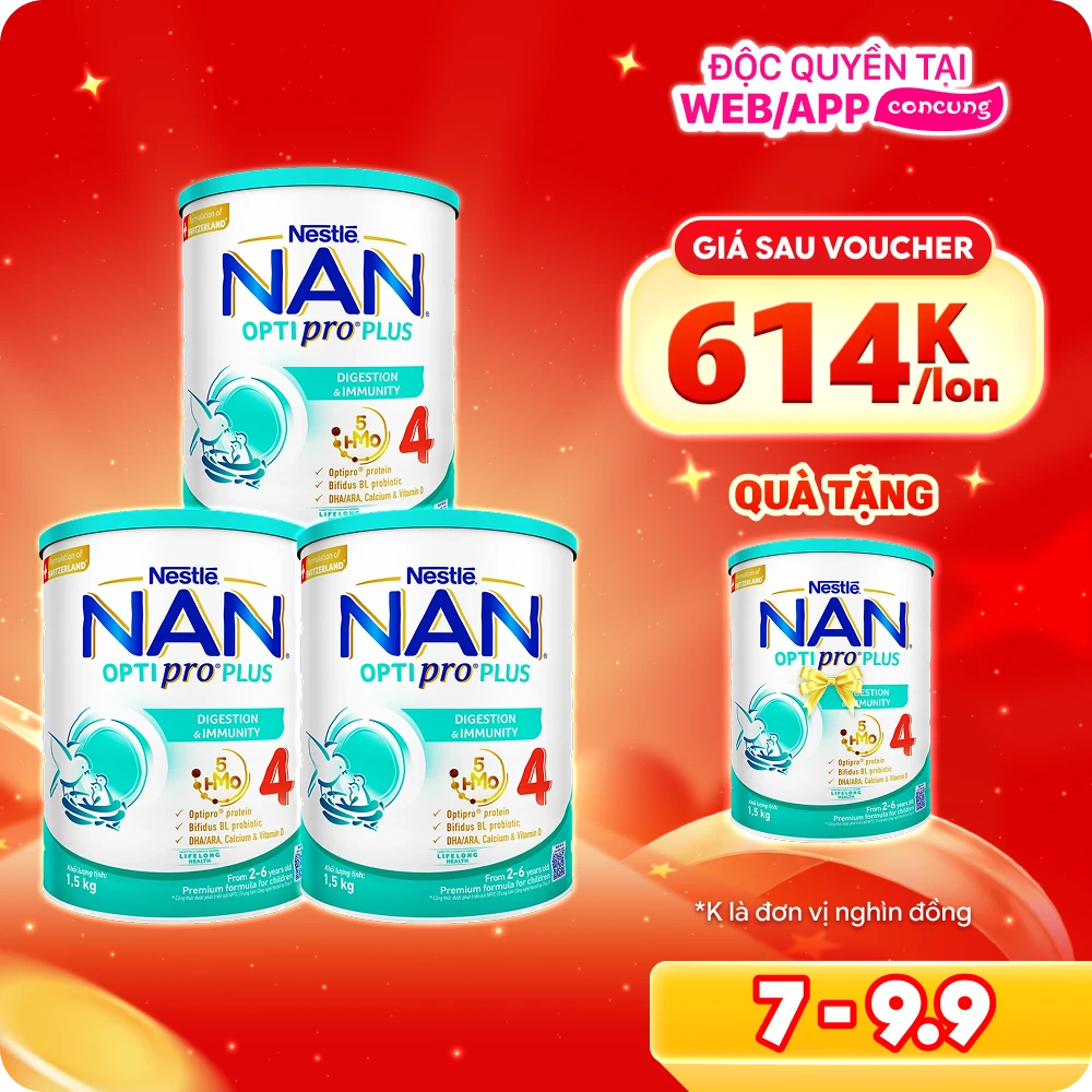 Combo 3 Sữa Nan Optipro PLUS 4 1.5kg, với 5HMO, Công thức từ Thụy Sĩ (2-6 tuổi)