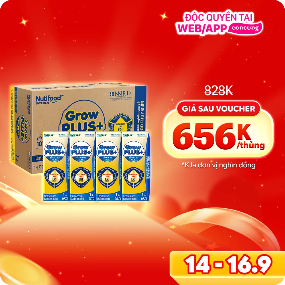 Thùng Sữa GrowPLUS+ Sữa non Vàng 1+ 180ml (lốc 4 hộp)