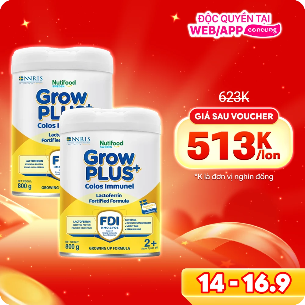 Combo 2 Sản phẩm dinh dưỡng công thức GrowPLUS+ Colos Immunel 2+, 800g ( trên 2 tuổi)