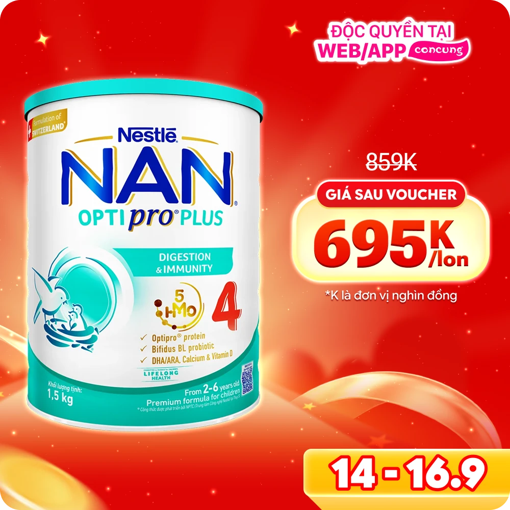Sữa Nan Optipro PLUS 4 1.5kg, với 5HMO, Công thức từ Thụy Sĩ (2-6 tuổi) (Giao bao bì ngẫu nhiên)