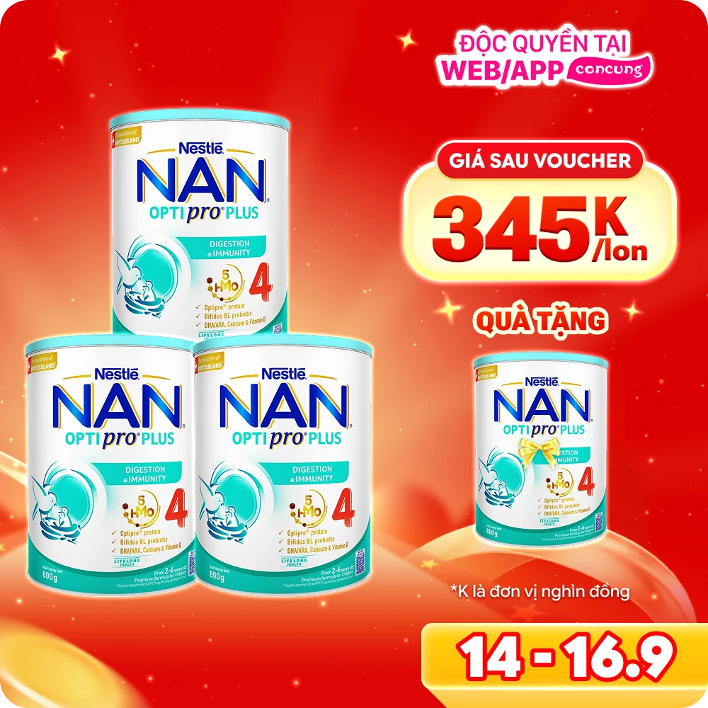 Combo 3 lon Sản phẩm dinh dưỡng công thức Nestle Nan Optipro Plus 4 800g