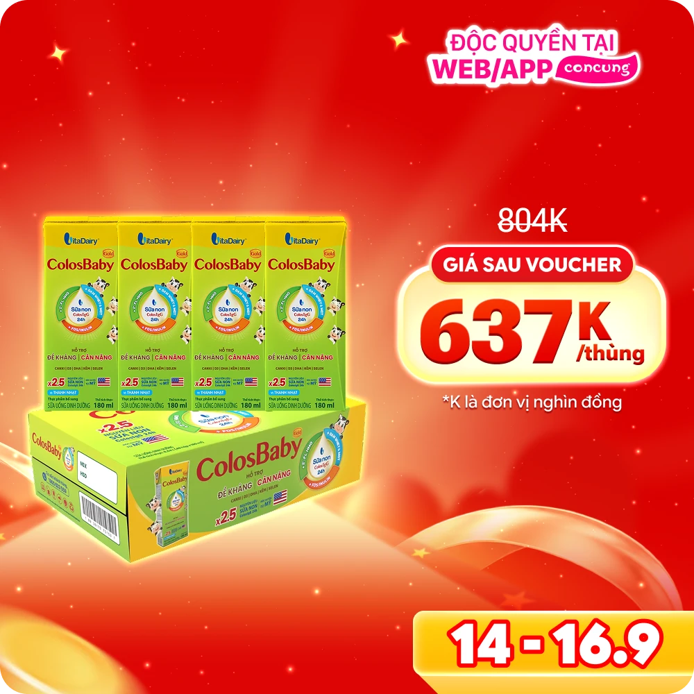 Thùng Sữa bột pha sẵn Colosbaby 180ml (lốc 4 hộp) - 12 lốc