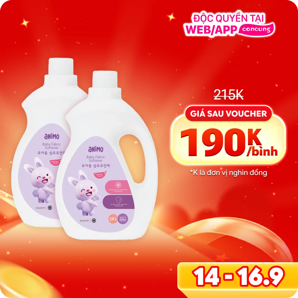 Combo 2 Nước xả cho bé Animo hương trái cây mùa hè chai 2,8L