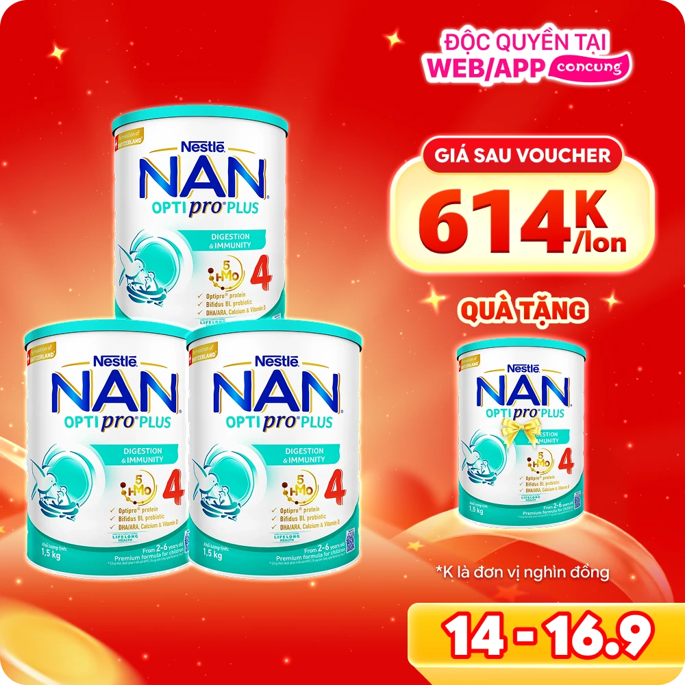 Combo 3 Sữa Nan Optipro PLUS 4 1.5kg, với 5HMO, Công thức từ Thụy Sĩ (2-6 tuổi)
