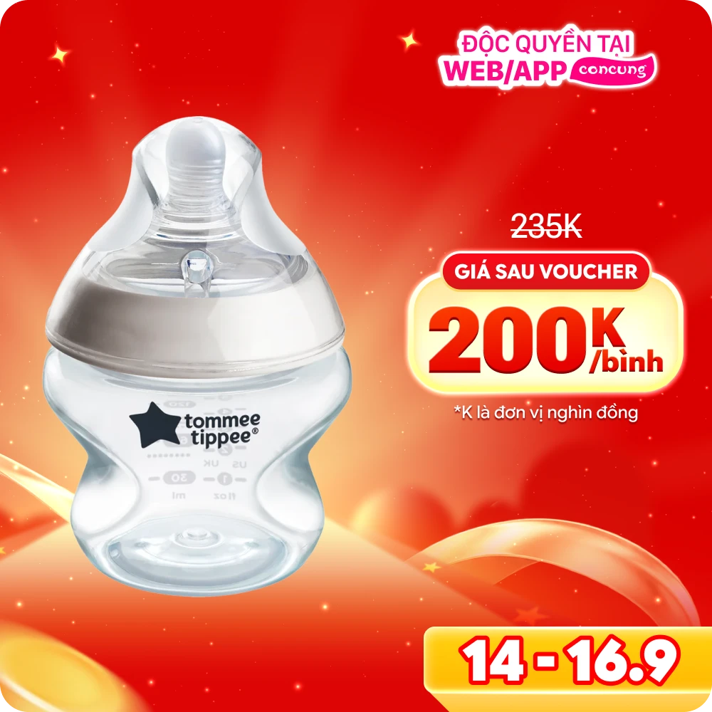 Bình sữa PP ty siêu mềm tự nhiên Tommee Tippee Natural Start 150ml, núm ty đi kèm 0-3 tháng
