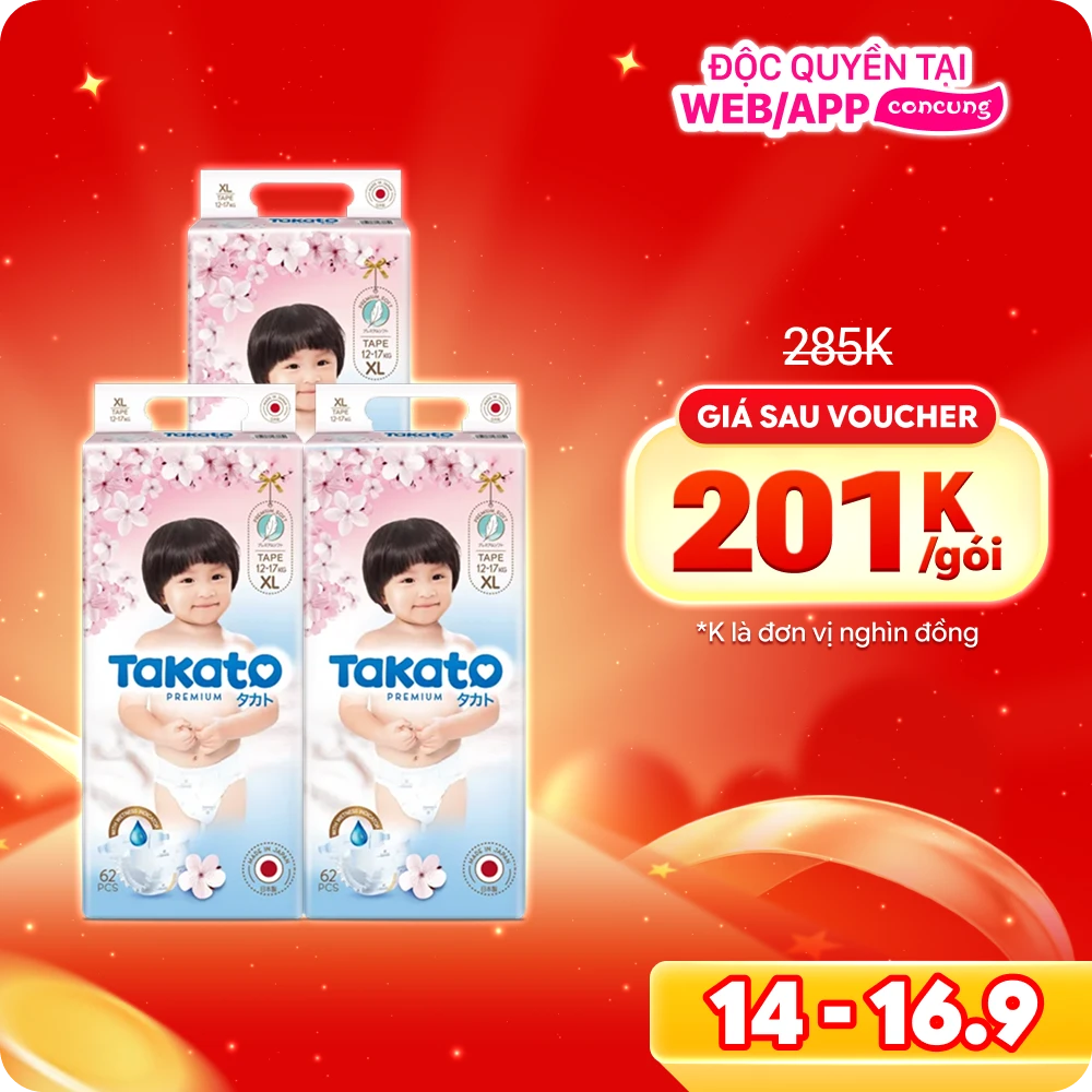 Tã dán Nhật Bản Takato siêu mềm mại (XL, 62 miếng)