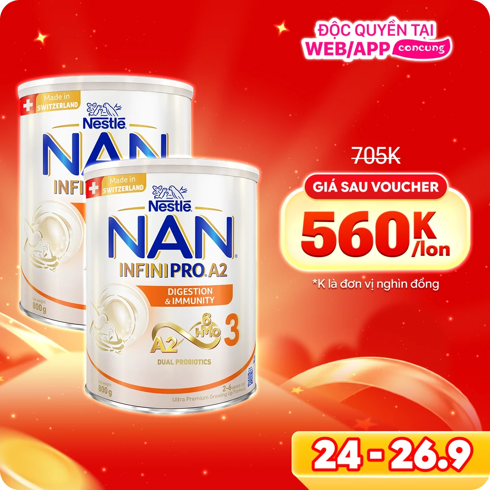 Combo 2 Sữa Nestlé NAN INFINIPRO A2 số 3 800g (6HMO) (2-6 tuổi)