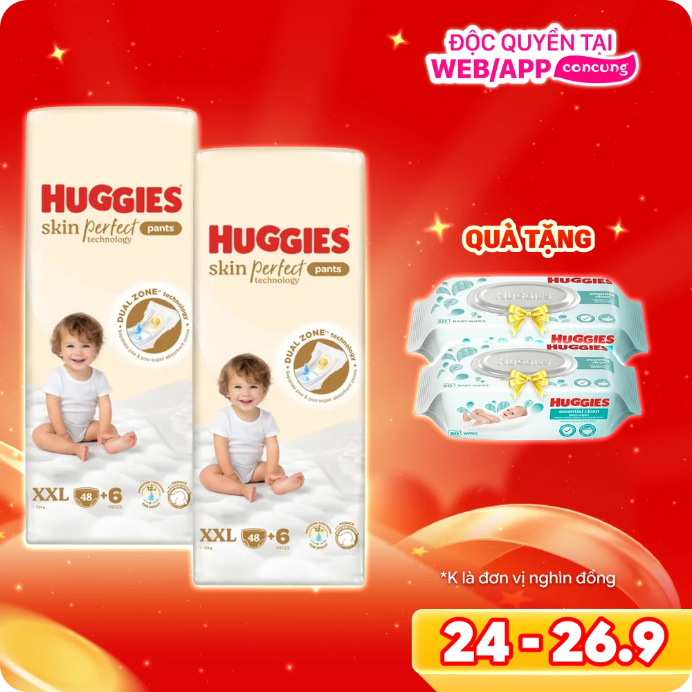 Bỉm tã quần Huggies SkinPerfect Pants (XXL, >15kg, 48+6 miếng) (giao bao bì ngẫu nhiên)