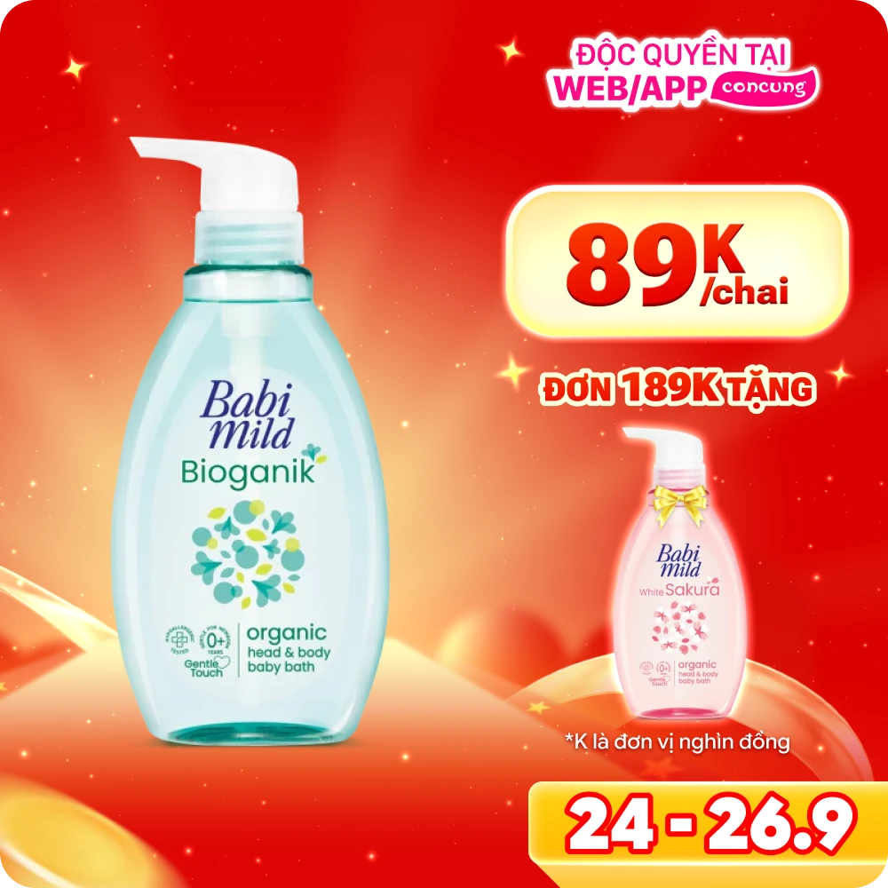 Sữa tắm gội Babi Mild Bioganik Organic cho bé sơ sinh (380ml)