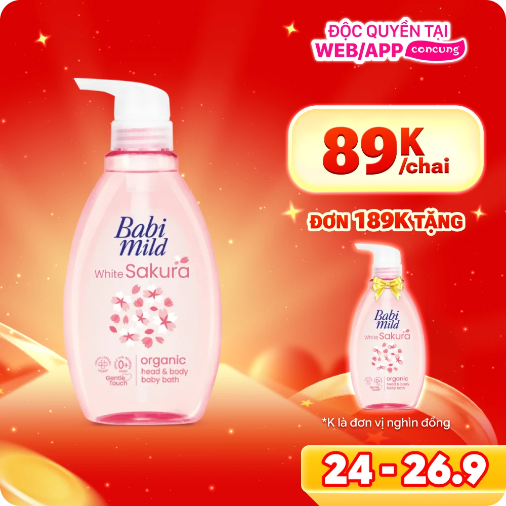 Sữa tắm gội Babi Mild White Sakura cho bé sơ sinh (380ml)