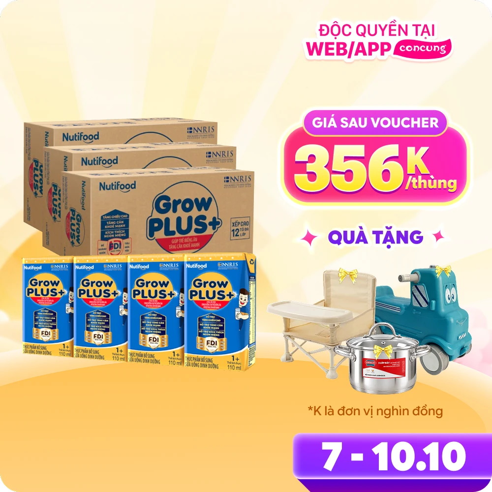 Sữa GrowPLUS+ Xanh 1+ 110ml (lốc 4 hộp)