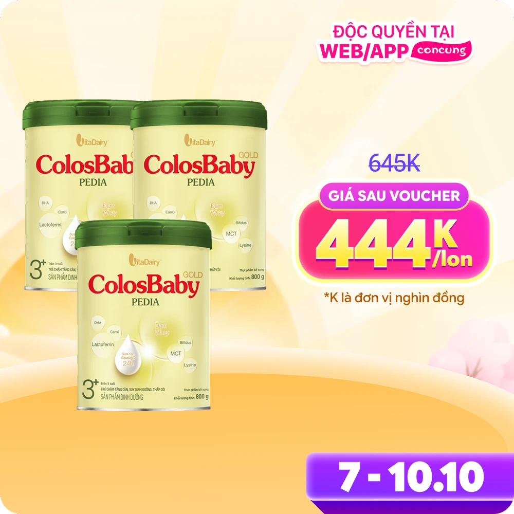 Combo 3 Lon Colosbaby Gold Pedia 3+ 800g - M