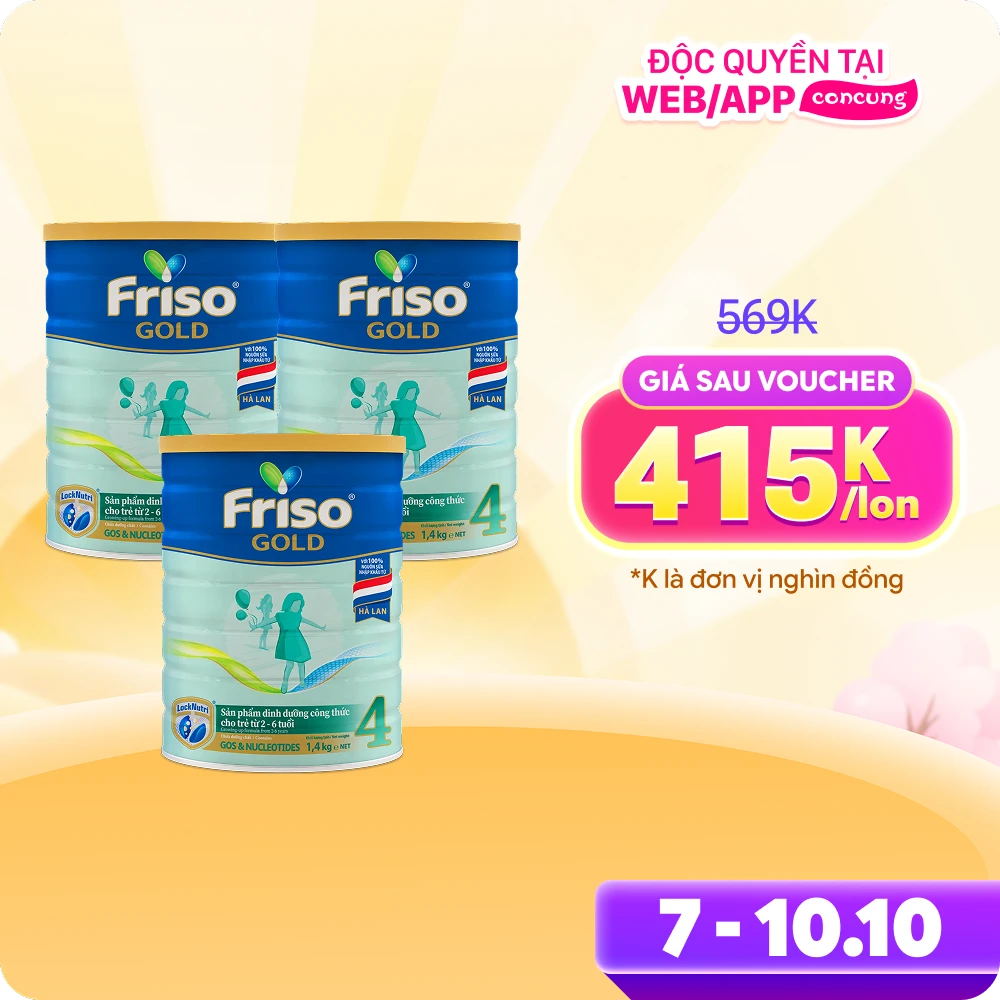 Combo 3 lon Friso Gold 4, 2 - 6 tuổi (1400gr)