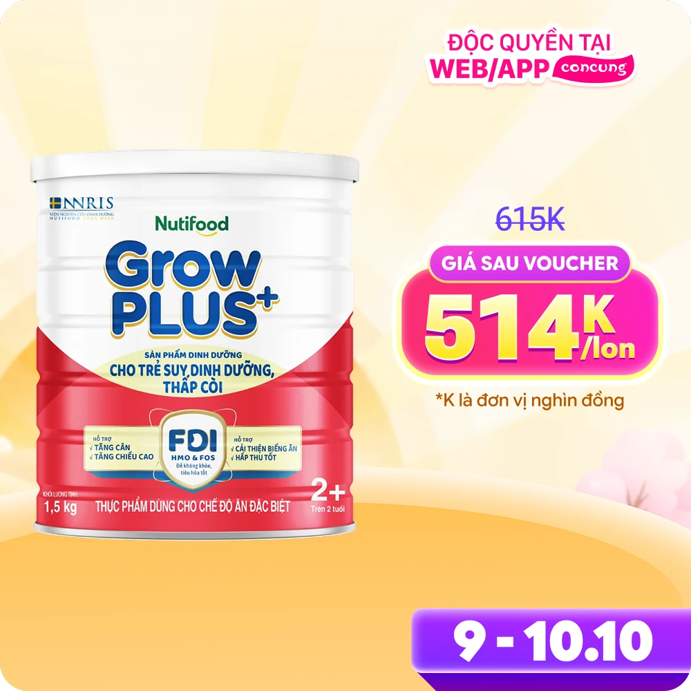 Sữa GrowPLUS+ Đỏ 2+ 1.5kg (Từ 2 tuổi) (giao bao bì ngẫu nhiên)