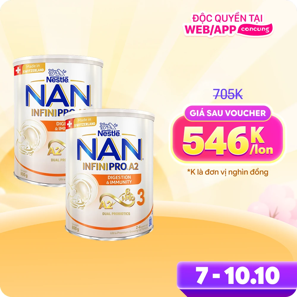 Combo 2 Sữa Nestlé NAN INFINIPRO A2 số 3 800g (6HMO) (2-6 tuổi)