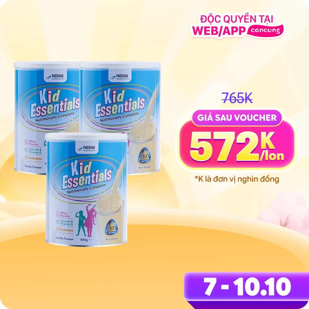 Combo 3 Thực phẩm dinh dưỡng y học Nestle Kid Essentials Nutritionally Complete 800g (1-10 tuổi)
