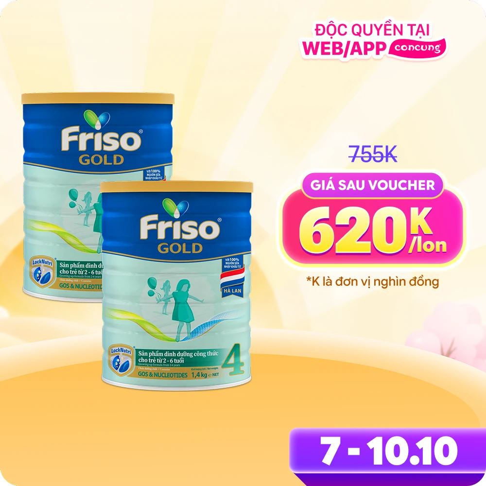 Combo 2 lon Friso Gold 4, 2 - 6 tuổi (1400gr)