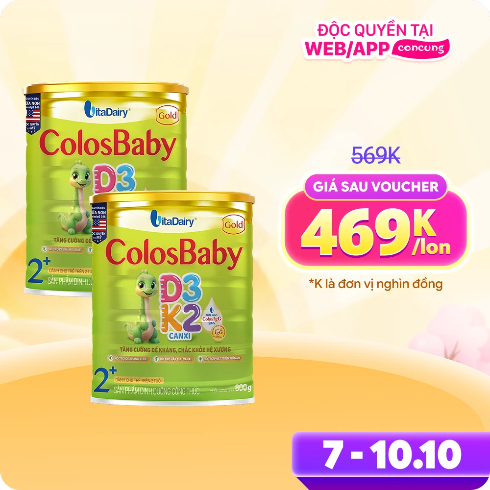 Combo 2 Sản phẩm dinh dưỡng công thức Colosbaby Gold D3K2 2+ 800g - S