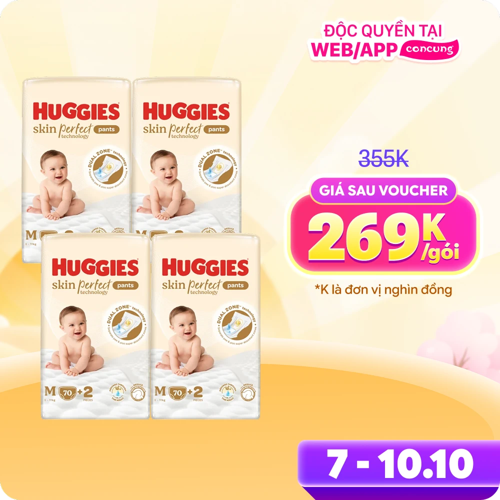 Combo 2 Tã quần Huggies SkinPerfect Pants (M, 6-11kg, 70+2 miếng)