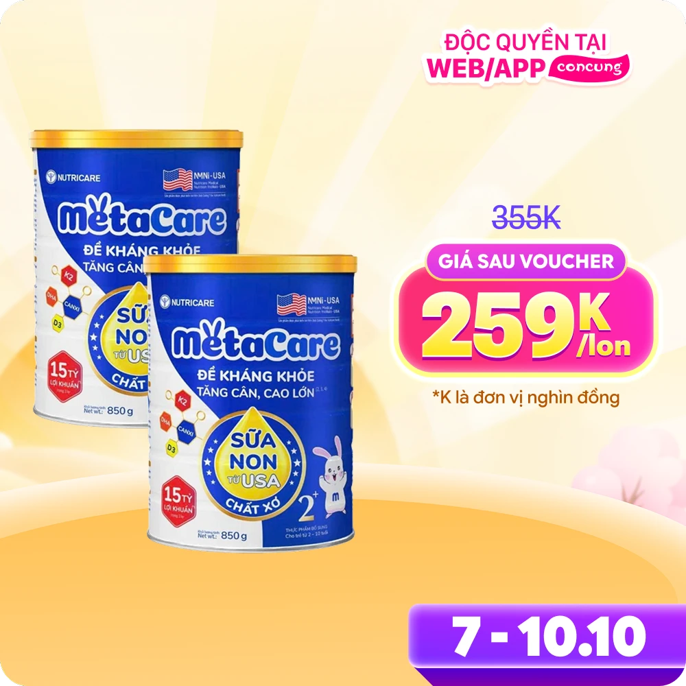 Combo 2 SPDD công thức Metacare 2+ 850g (Xanh)