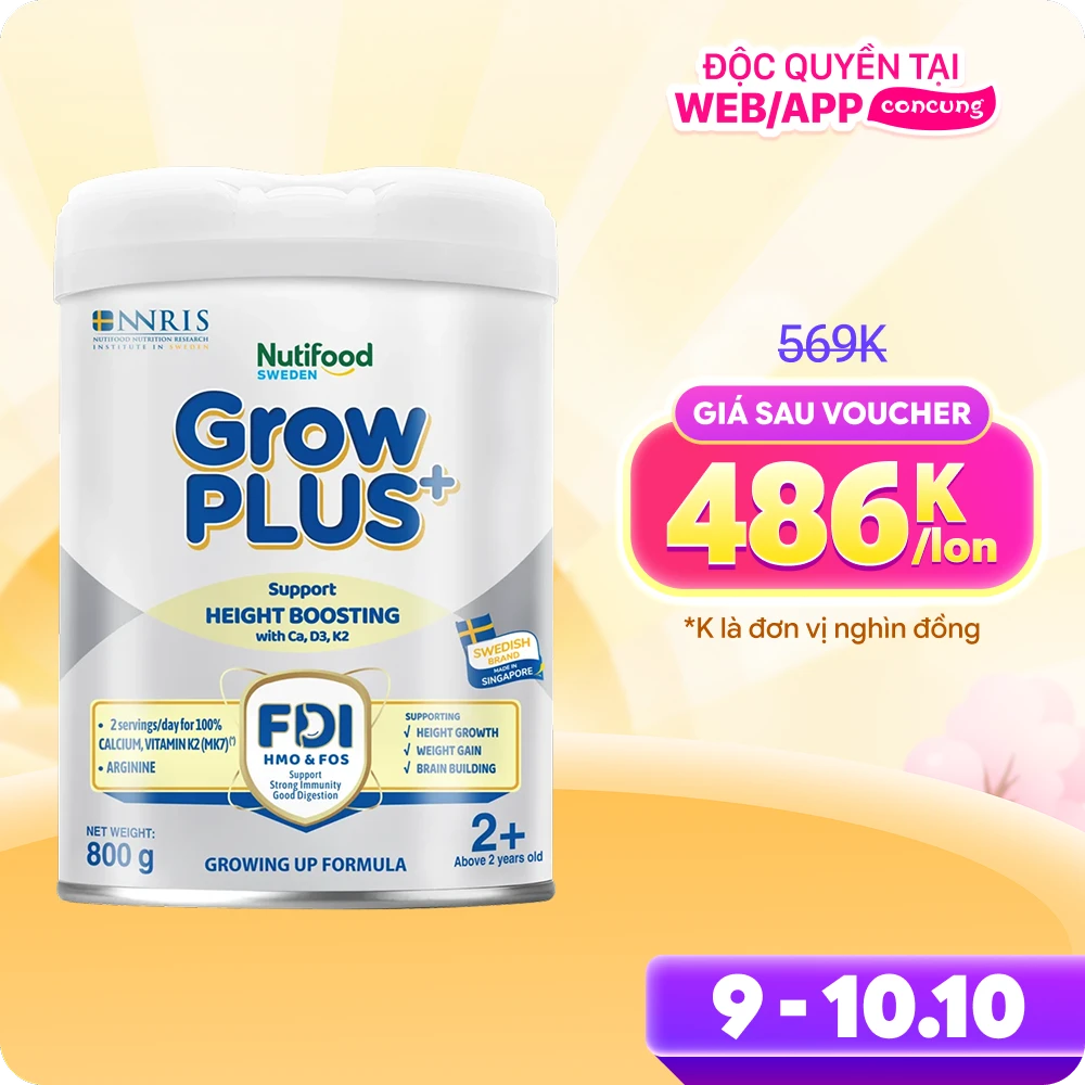 Sản phẩm dinh dưỡng công thức GrowPLUS+ 2+ (Bạc), 800g (trên 2 tuổi)