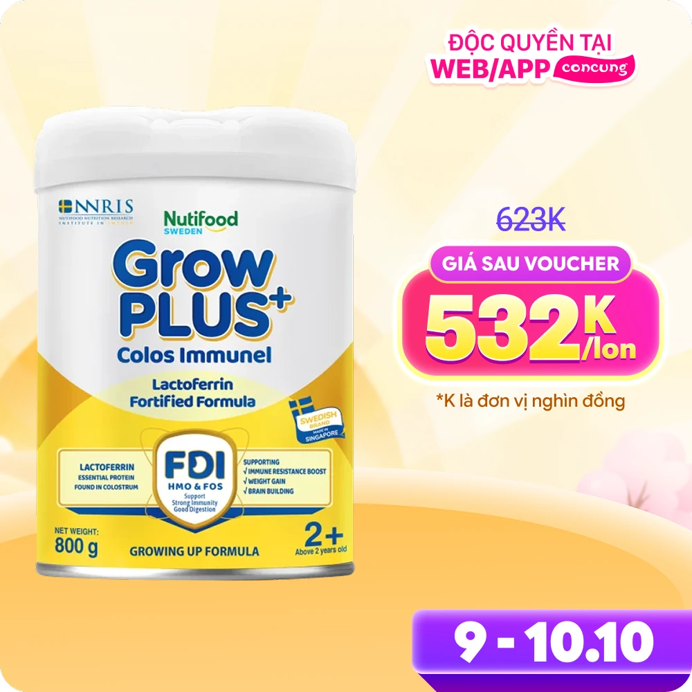Sữa GrowPLUS+ Colos Immunel 2+, 800g ( trên 2 tuổi) (Giao bao bì ngẫu nhiên)