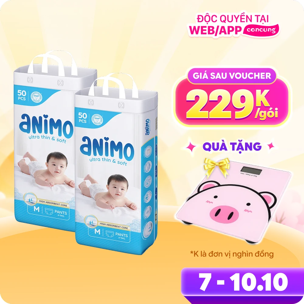Combo 2 Tã Quần Animo Siêu Mềm Thoáng (M, 50 miếng)