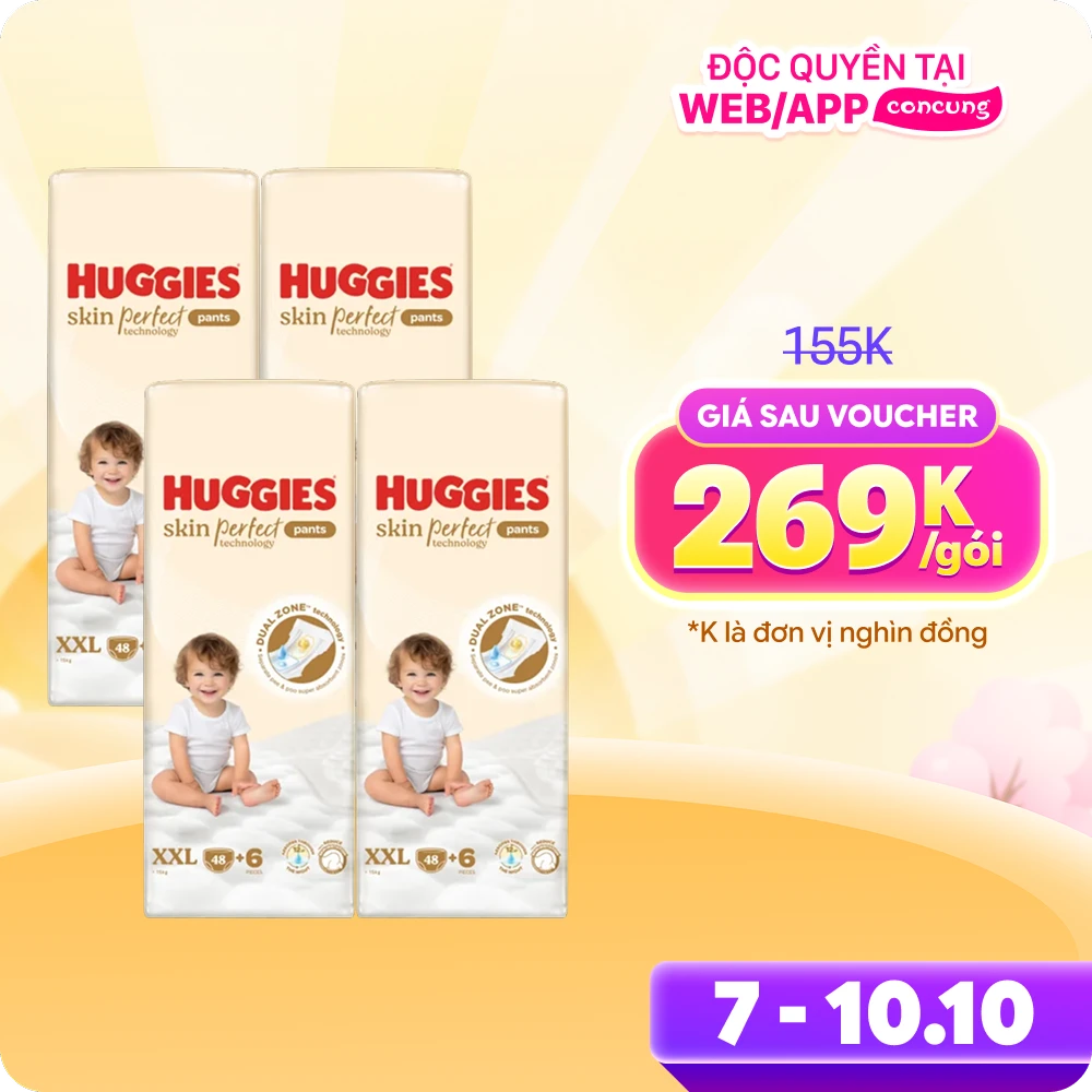 Combo 2 Tã quần Huggies SkinPerfect Pants (XXL, >15kg, 48+6 miếng) (giao bao bì ngẫu nhiên)