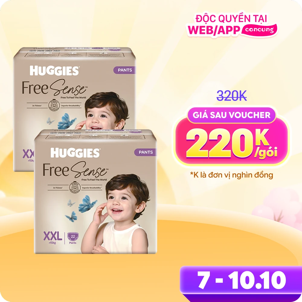 Combo 2 tã quần Huggies Free Sense size XXL 22 miếng