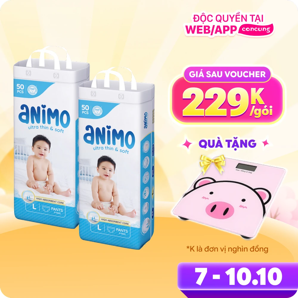 Combo 2 Tã Quần Animo Siêu Mềm Thoáng (L, 50 miếng)