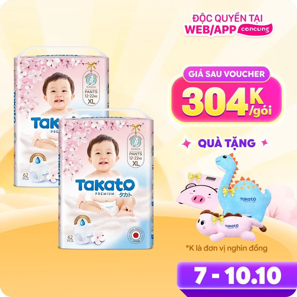 Combo 2 Tã quần Takato siêu mềm mại (XL, 62 miếng)