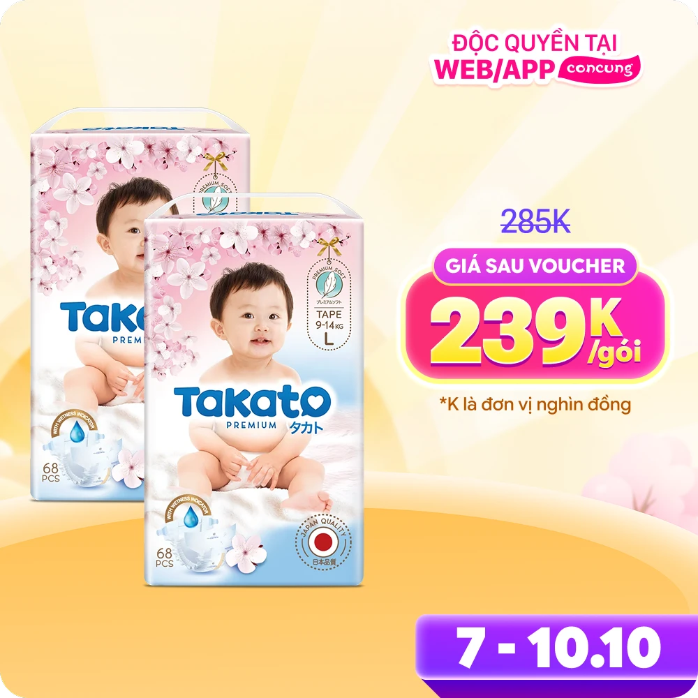 Combo 2 Tã dán Takato siêu mềm mại (L, 68 miếng)