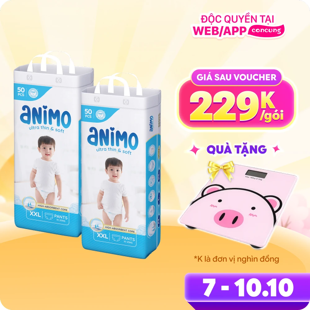 Combo 2 Tã Quần Animo Siêu Mềm Thoáng (XXL, 50 miếng)