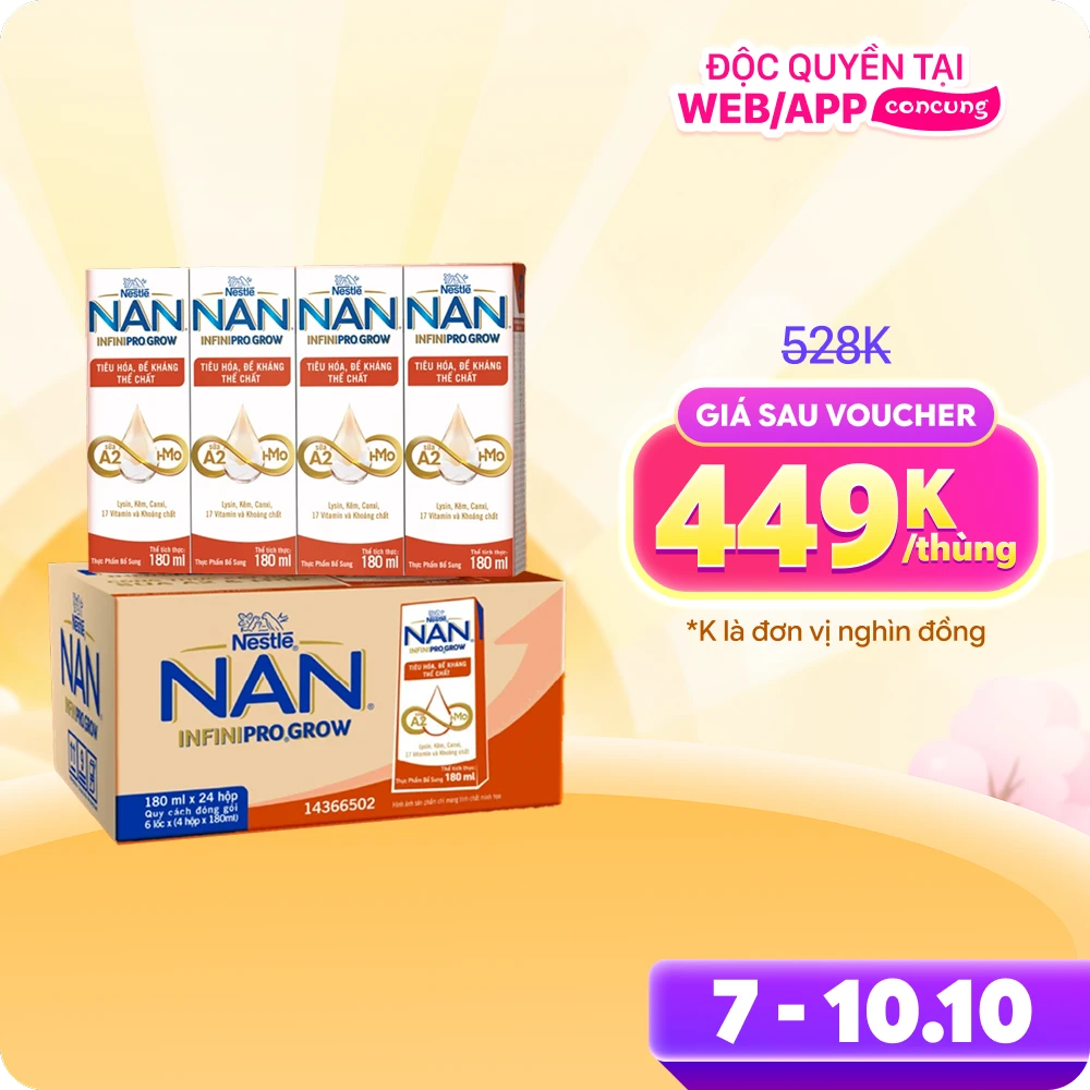 Sữa pha sẵn Nestlé NAN INFINIPRO GROW 180ml (Lốc 4 hộp)