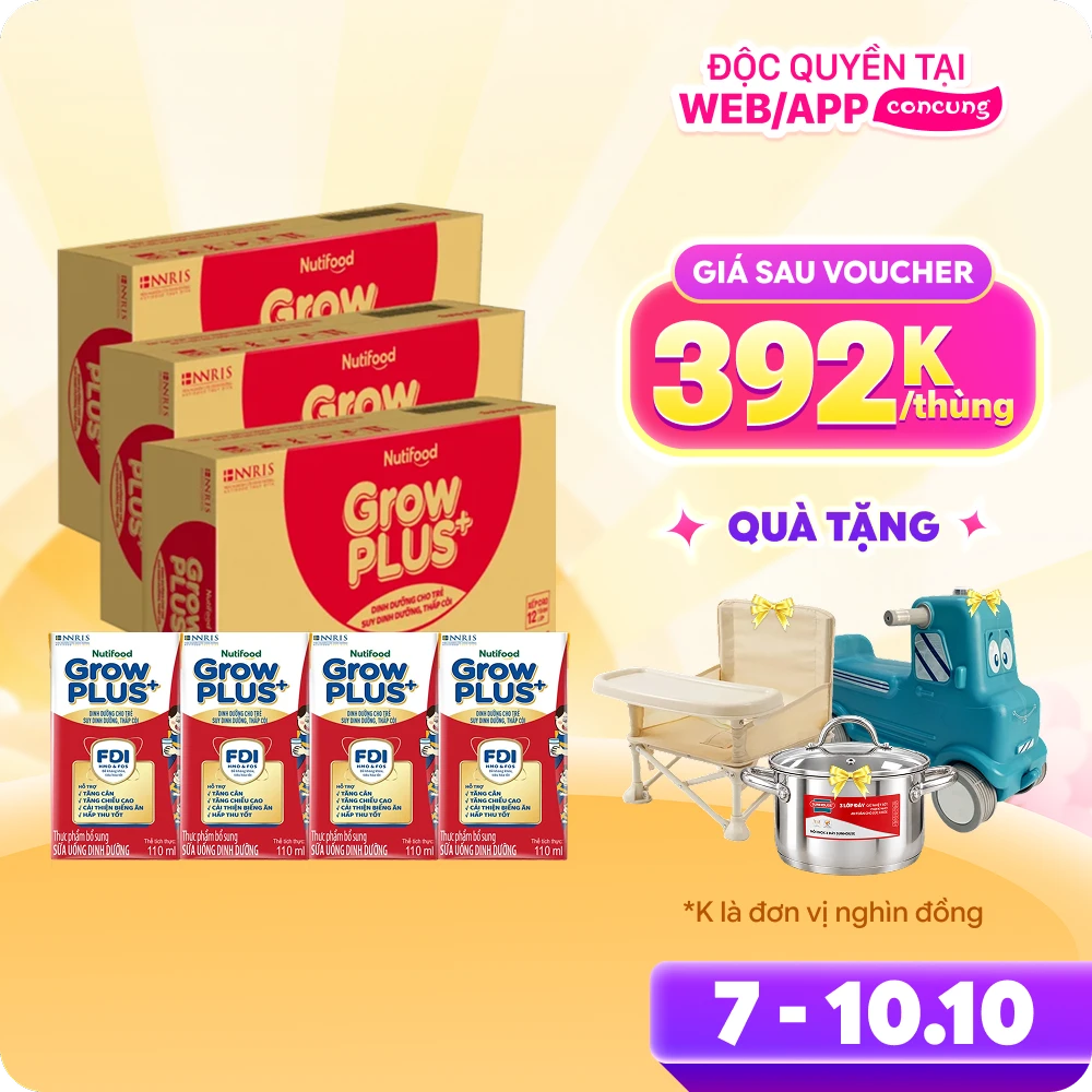 Combo 3 thùng Sữa GrowPLUS+ Hộp 110ml (lốc 4 hộp)