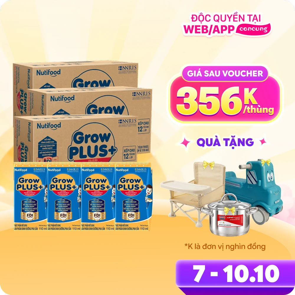 Combo 3 Thùng Sữa GrowPLUS+ Xanh 2+ 110ml (lốc 4 hộp)