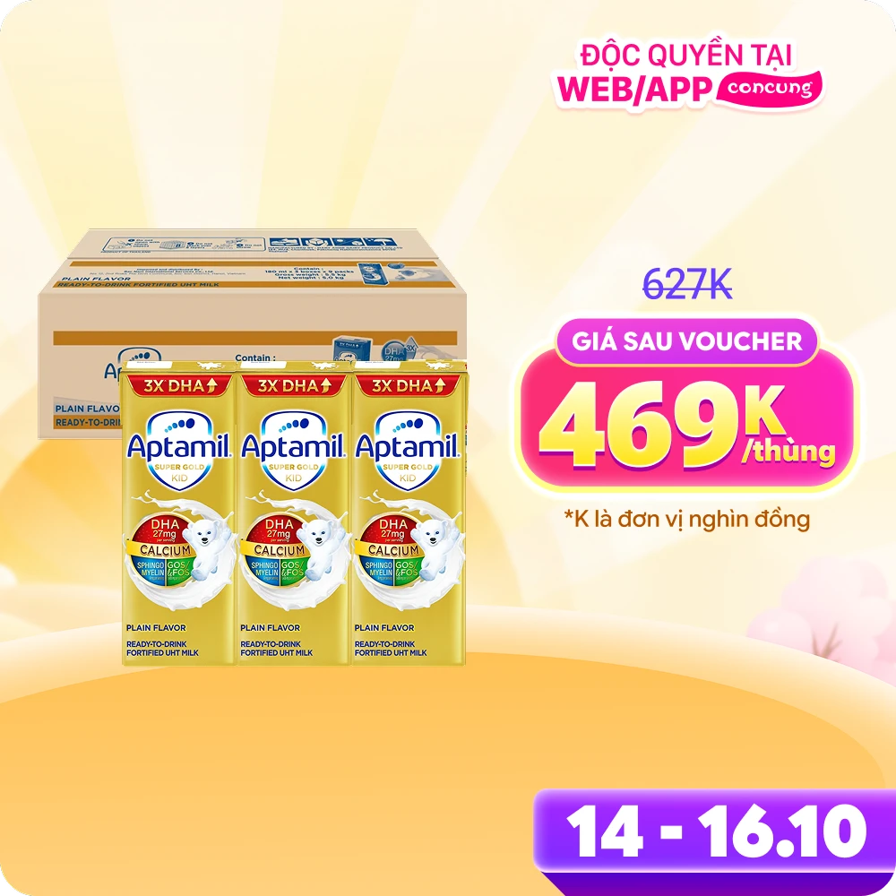 Thùng sữa pha sẵn Aptamil Super Gold Kid 180ml (lốc 3 hộp)