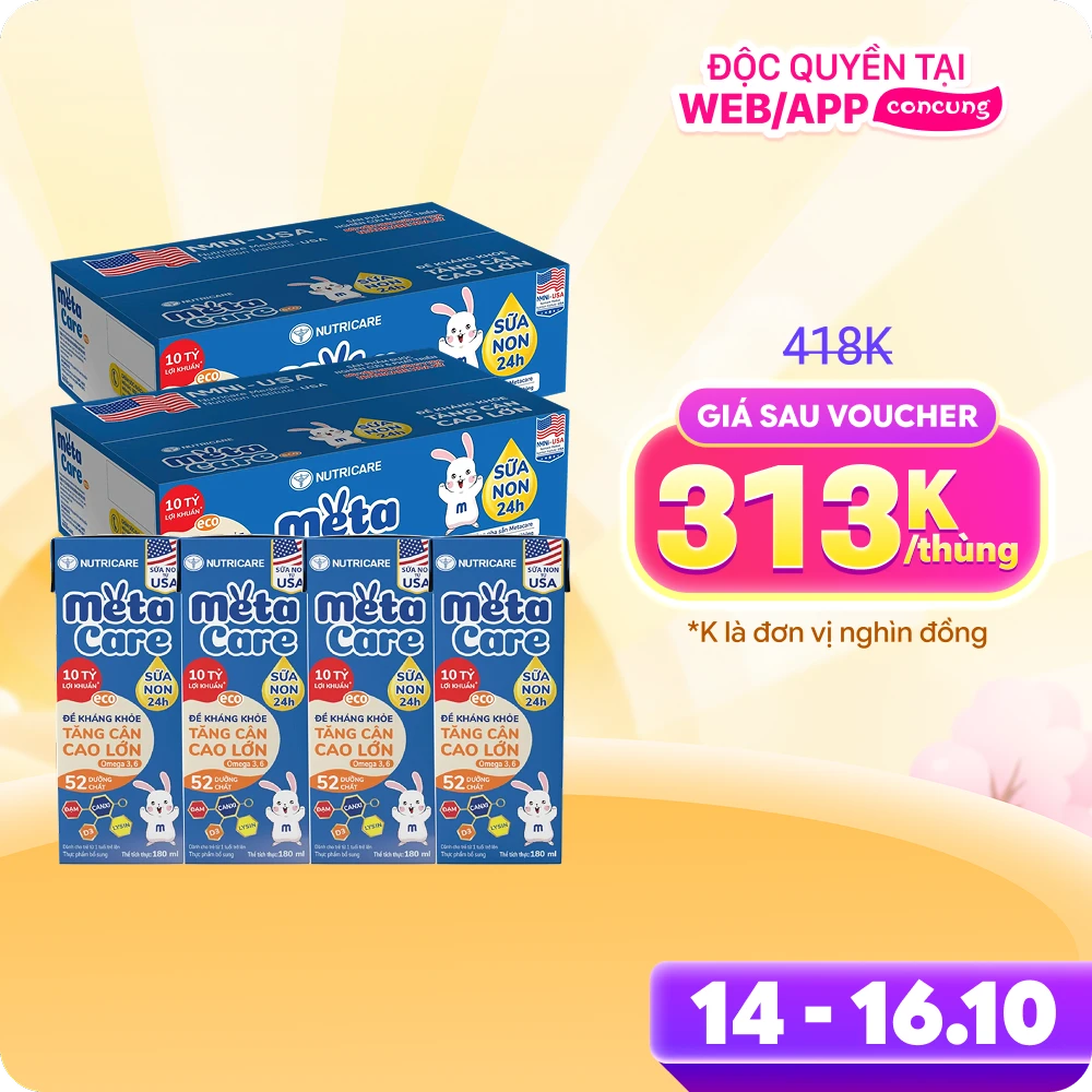 Combo 24 Sữa dinh dưỡng pha sẵn MetaCare Eco 180ml, Lốc 4 hộp (Từ 1 tuổi)