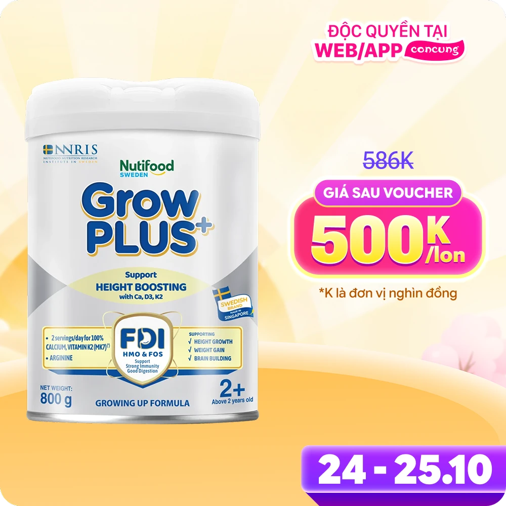 Sản phẩm dinh dưỡng công thức GrowPLUS+ 2+ (Bạc), 800g (trên 2 tuổi)