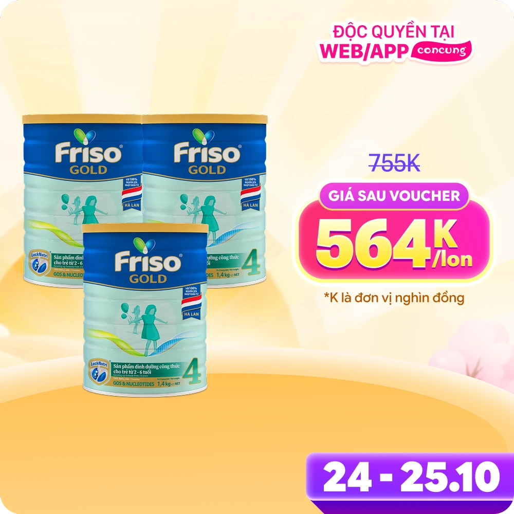 Combo 3 lon Friso Gold 4, 2 - 6 tuổi (1400gr)