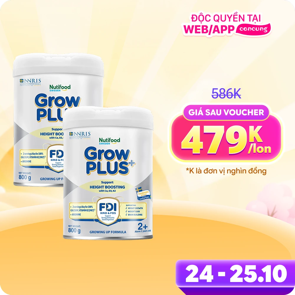 Combo 2 Sản phẩm dinh dưỡng công thức GrowPLUS+ 2+ (Bạc), 800g (trên 2 tuổi)