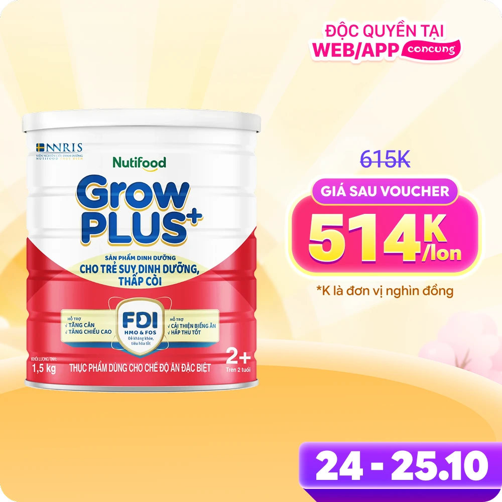 Sữa GrowPLUS+ Đỏ 2+ 1.5kg (Từ 2 tuổi) (giao bao bì ngẫu nhiên)