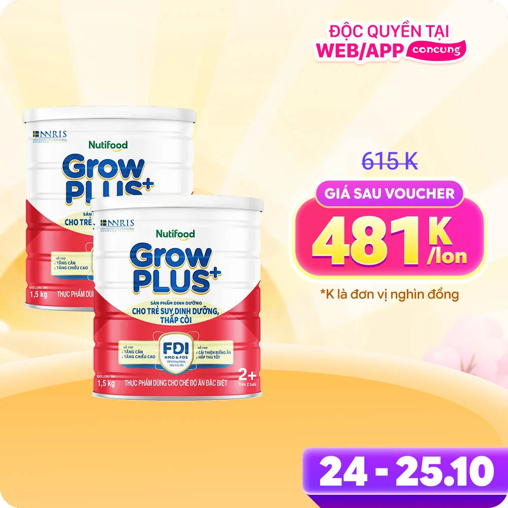 Combo 2 Sữa GrowPLUS+ Đỏ 2+ 1.5kg (Từ 2 tuổi)