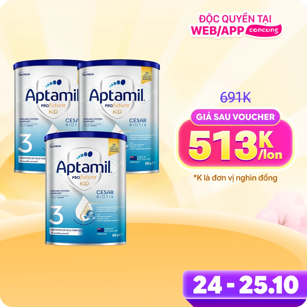 Combo 3 sữa Aptamil Profutura KID Cesarbiotik 3 800g (Từ 2 tuổi)