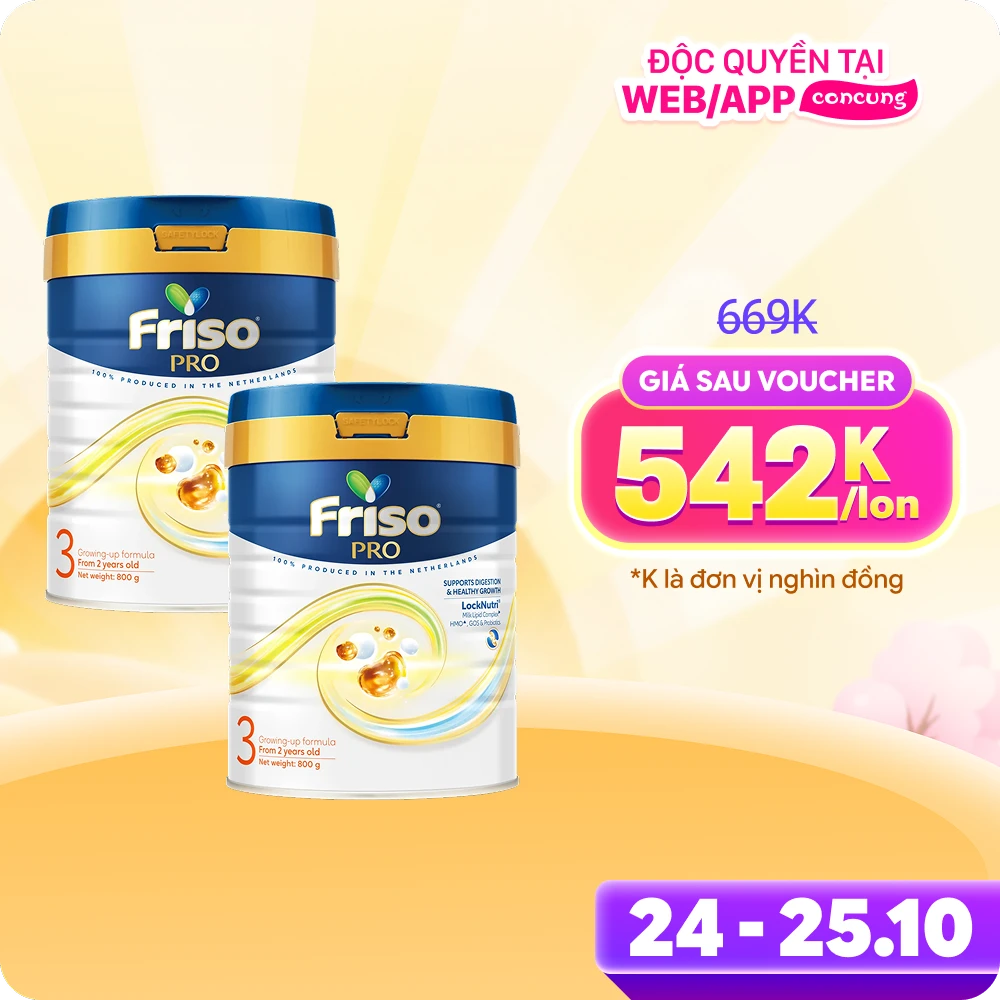 Combo 2 lon SPDDCT Friso Pro 3, 800g (trên 2 tuổi)